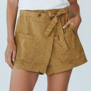 Anthropologie Lyocell Skort Size L Mustard Tie Waist Utility Style